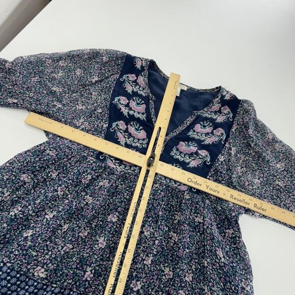 Joie Dress Womens Extra‎ Small XS Blue Purple Emlen Floral Silk Boho Peasant - Picture 8 of 10